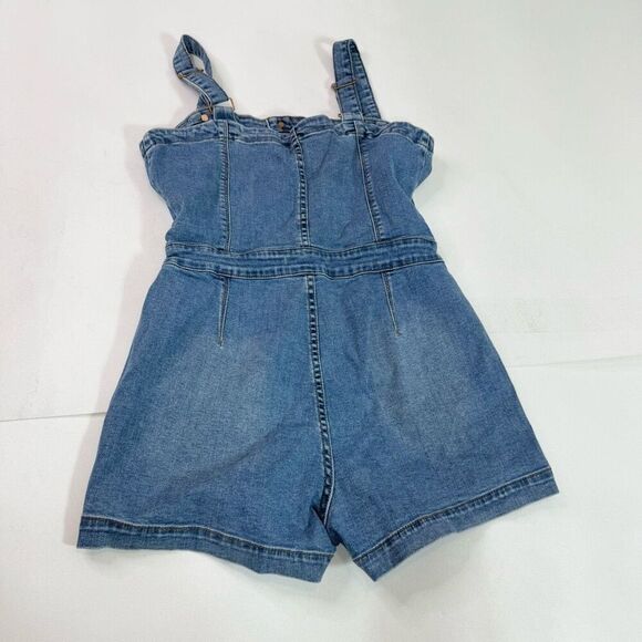 Guess Shorts Romper Women Medium y2k Mid Wash Blue Denim Button Front Sleeveless - Picture 11 of 16